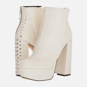 Dolce Vita Liv Off White Leather Studded Ankle Platform Boot